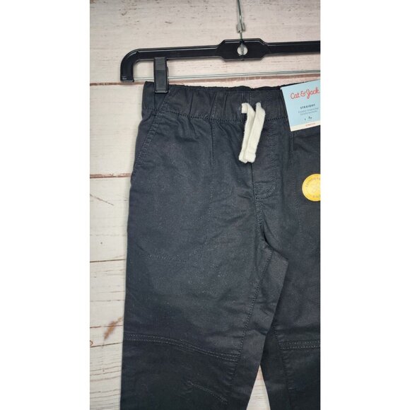 Cat & Jack Straight Leg Flexible Drawstring Reinforced Knee Kids Black Pants - Picture 7 of 11